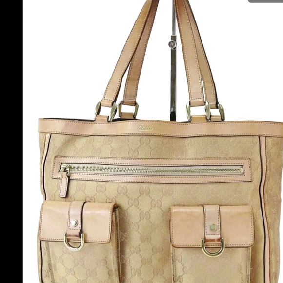 Sale today Authentic Gucci beige / tan tote bag $1100 serial number vintage Used - Picture 2 of 12